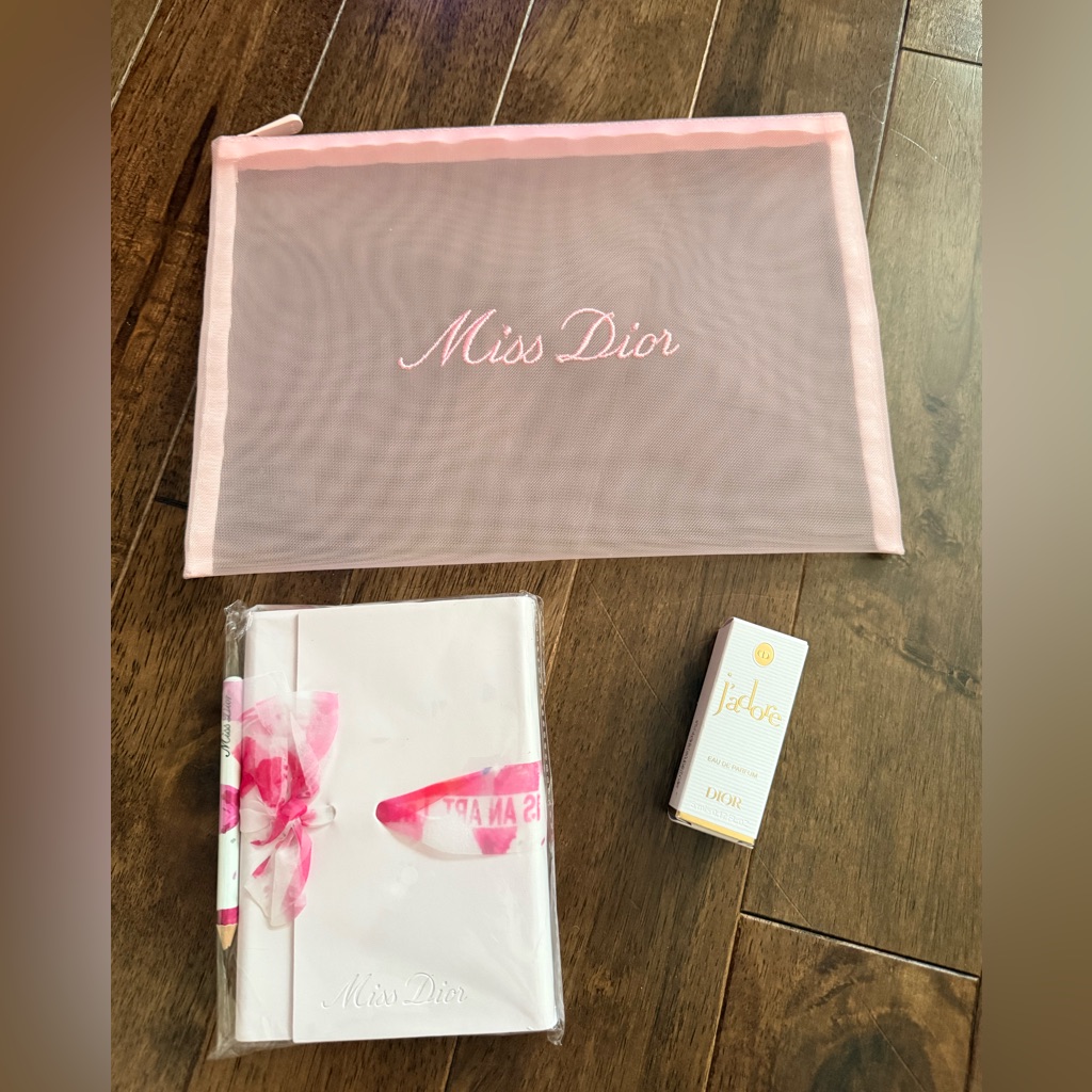 Miss Dior Pink Mesh Pouch With Notebook And Jadore Perfume